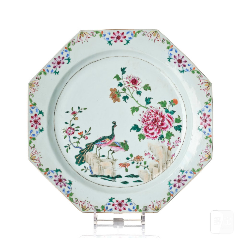 A famille rose 'double peacock' serving dish,